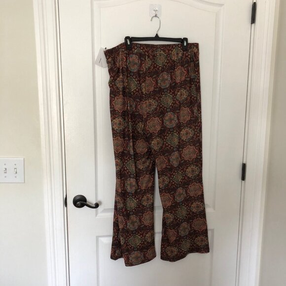 Cider Womens Floral Boho Patterned Pants Wide Leg‎ Pull-On Size 2XL Brown NWT - Picture 6 of 10